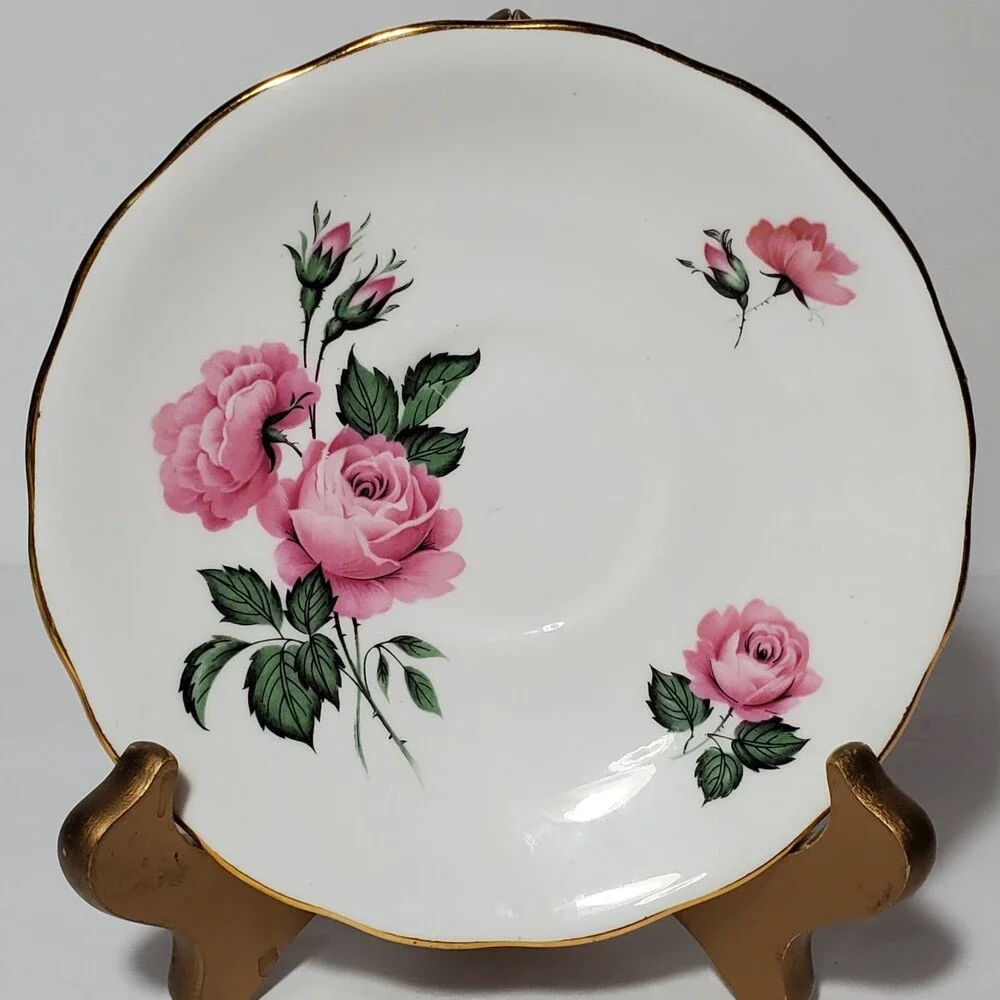 Royal Vale Teacup and Saucer Pink Flowers Vintage